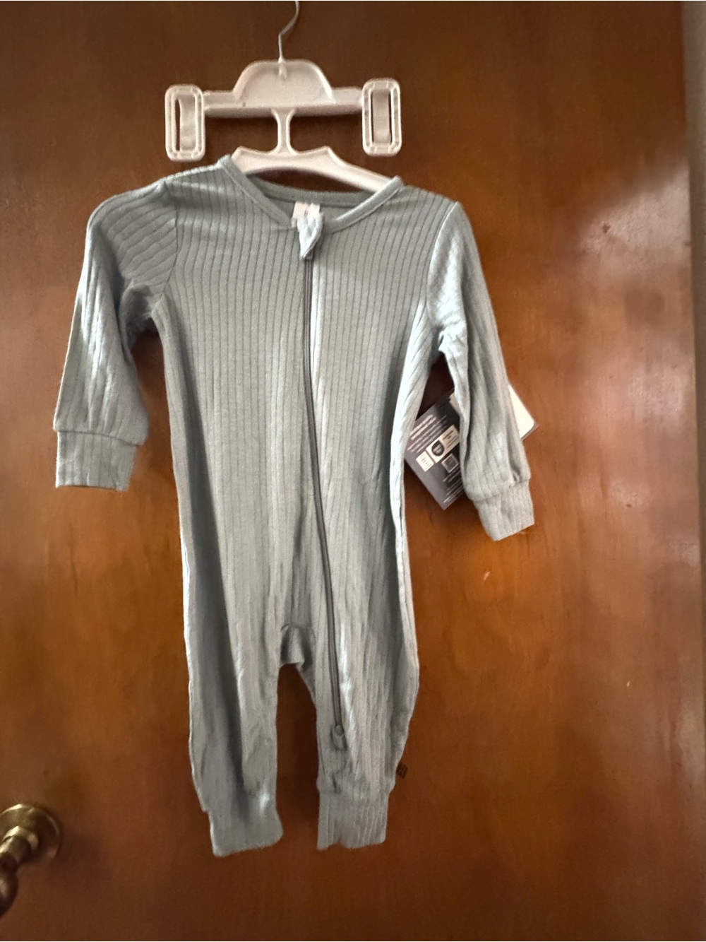 Gerber Ribbed Zipper Footed One-Piece in Sage Green
